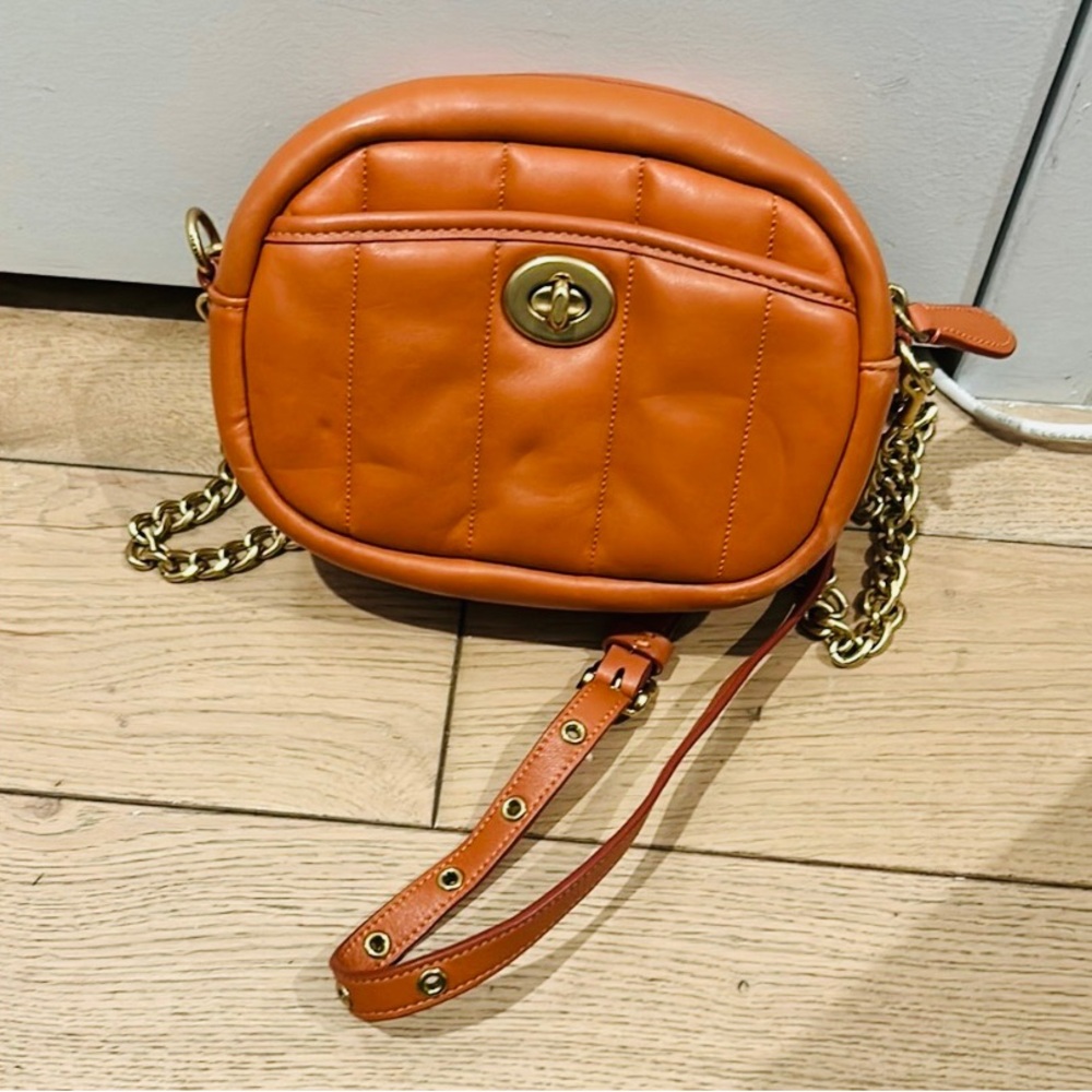 Coach Leather Crossbody Orange With Gold Hardware